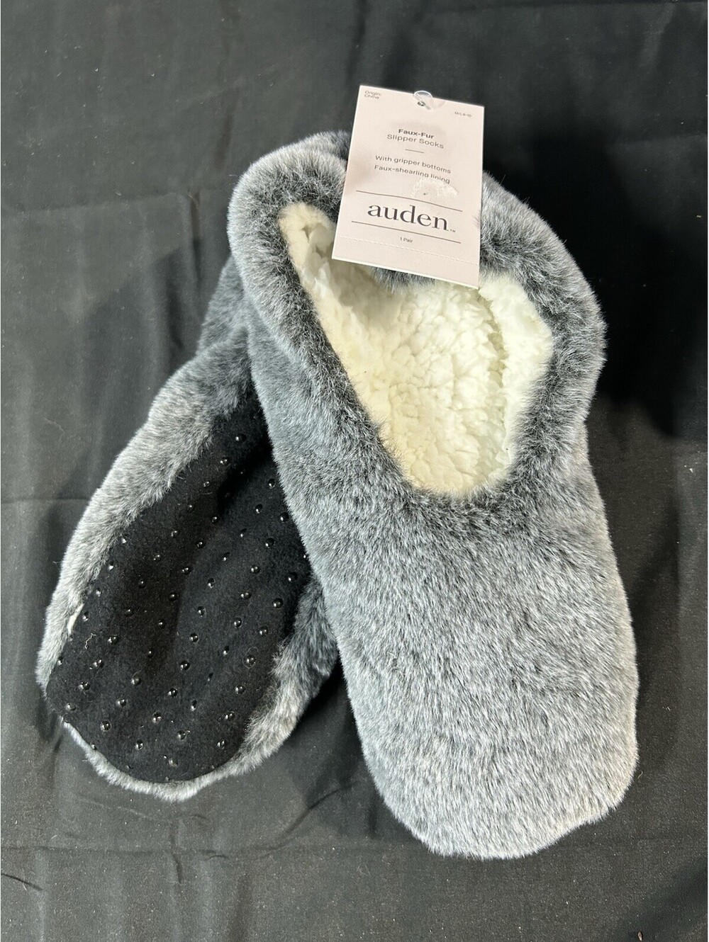 3 pack NWT Auden Faux Fur Slipper Socks Women Gripper Bottoms Gray